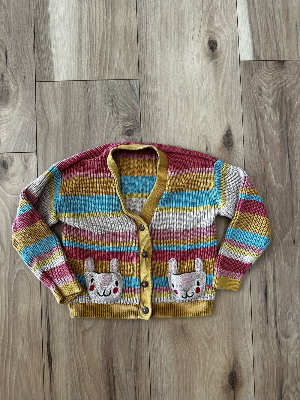NEXT Kids Bunny Stripe Chunky Knit V-neck Cardigan Sweater Multicolor 2-3T